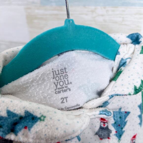 Carters Christmas Tree Penguin Fleece Pajama Set Cream 2 Pc Toddler Girl 2T - Picture 5 of 8